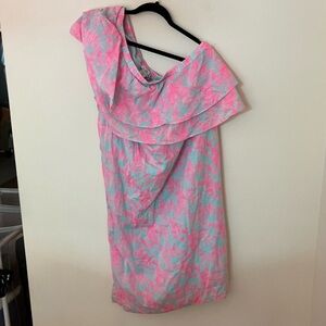 Floral Pink and Blue Off-Shoulder Mini Dress